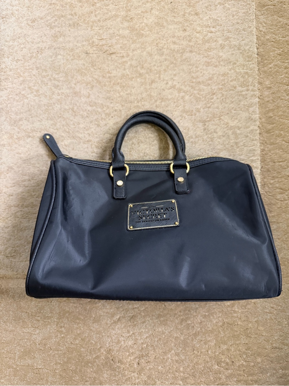 Victoria’s Secret y2k 2000s Black Nylon Satchel Bag Gold Hardware